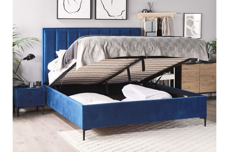 Dubbelsäng med förvaring 160x200 cm SEZANNE - Blå - Möbler - Säng - Säng med förvaring - Dubbelsäng med förvaring