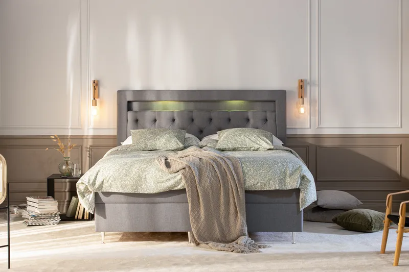 Förvaringssäng Alessia med LED-belysning 160x200 - Grå - Möbler - Säng - Säng med förvaring