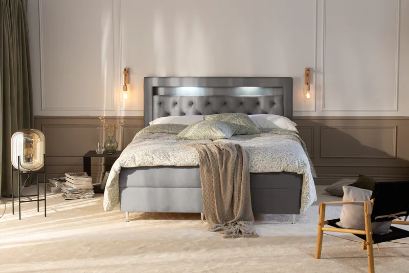 Förvaringssäng Alessia med LED-belysning 160x200 - Ljusgrå - Möbler - Säng - Säng med förvaring