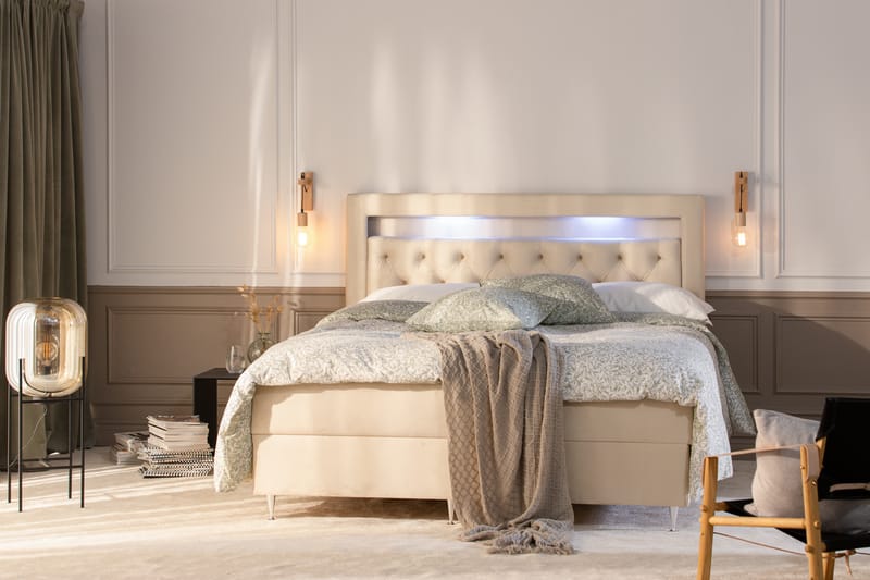 Förvaringssäng Alessia med LED-belysning 180x200 - Beige - Möbler - Säng - Säng med förvaring