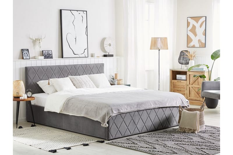 Förvaringssäng Cabariot 160x200 cm - Sammet/Grå - Möbler - Säng - Säng med förvaring - Dubbelsäng med förvaring
