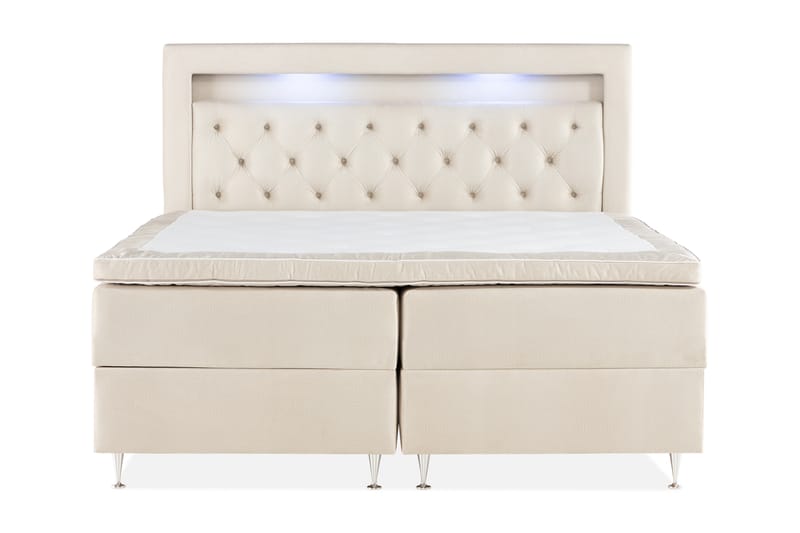 Förvaringssäng Monopoli med LED-belysning 160x200 - Beige - Möbler - Säng - Säng med förvaring - Dubbelsäng med förvaring