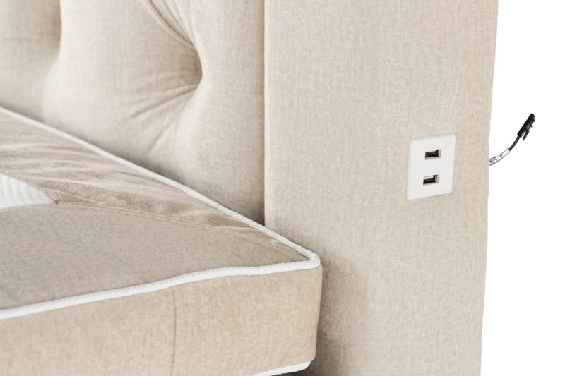 Förvaringssäng Monopoli med LED-belysning 160x200 - Beige - Möbler - Säng - Säng med förvaring - Dubbelsäng med förvaring