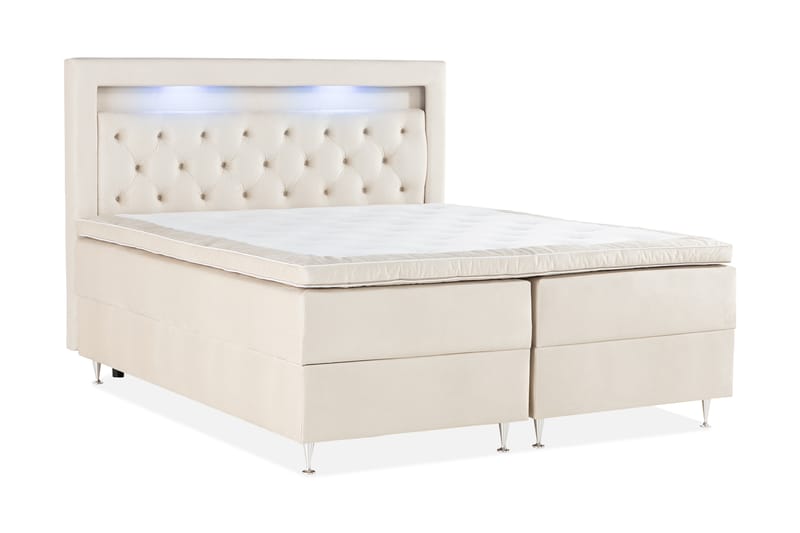 Förvaringssäng Monopoli med LED-belysning 160x200 - Beige - Möbler - Säng - Säng med förvaring - Dubbelsäng med förvaring