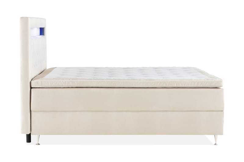 Förvaringssäng Monopoli med LED-belysning 160x200 - Beige - Möbler - Säng - Säng med förvaring - Dubbelsäng med förvaring