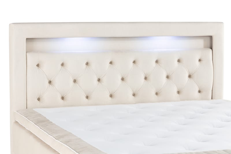 Förvaringssäng Monopoli med LED-belysning 160x200 - Beige - Dubbelsäng med förvaring - Säng med förvaring - Enkelsäng med förvaring