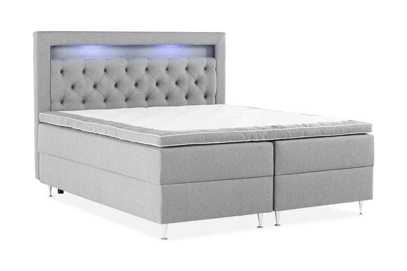 Förvaringssäng Monopoli med LED-belysning 160x200 - Grå - Dubbelsäng med förvaring - Säng med förvaring - Enkelsäng med förvaring