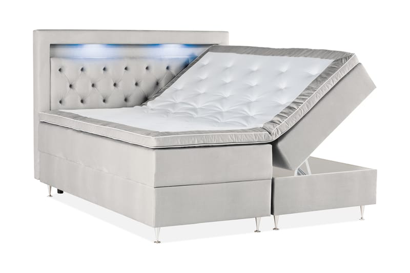 Förvaringssäng Monopoli med LED-belysning 160x200 - Ljusgrå - Dubbelsäng med förvaring - Säng med förvaring - Enkelsäng med förvaring