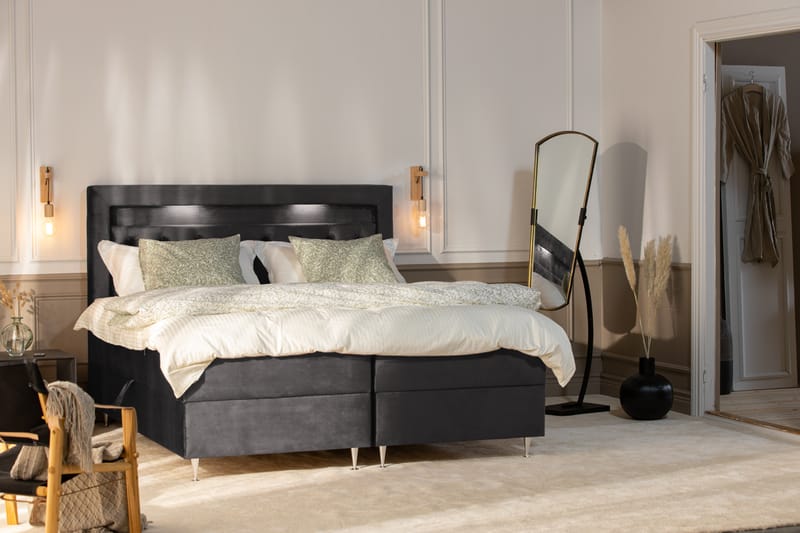 Förvaringssäng Monopoli med LED-belysning 160x200 - Mörkgrå - Möbler - Säng - Säng med förvaring - Dubbelsäng med förvaring