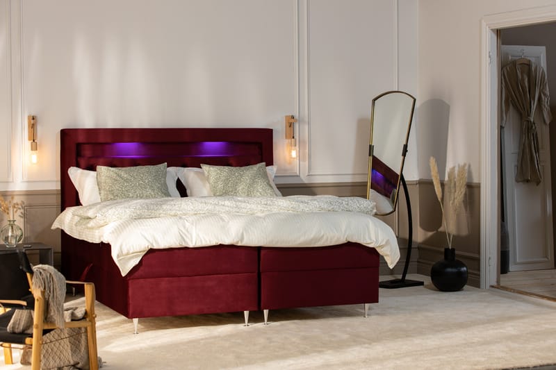 Förvaringssäng Monopoli med LED-belysning 160x200 - Röd - Dubbelsäng med förvaring - Säng med förvaring - Enkelsäng med förvaring