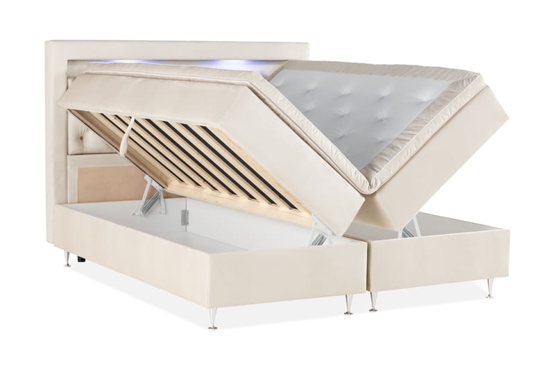 Förvaringssäng Monopoli med LED-belysning 180x200 - Beige - Dubbelsäng med förvaring - Säng med förvaring - Enkelsäng med förvaring