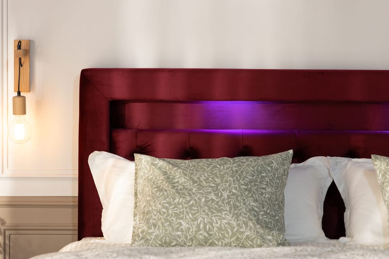 Förvaringssäng Monopoli med LED-belysning 180x200 - Röd - Dubbelsäng med förvaring - Säng med förvaring - Enkelsäng med förvaring
