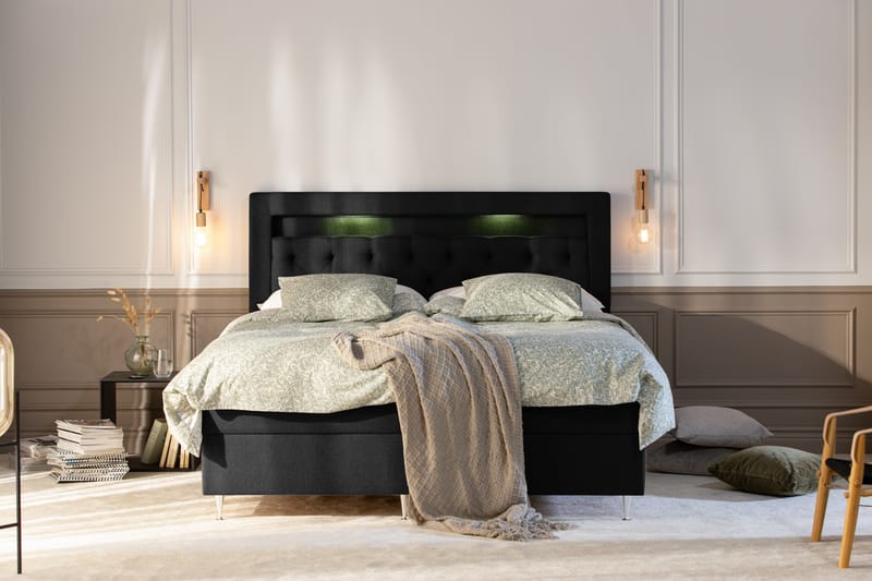Förvaringssäng Monopoli med LED-belysning 180x200 - Svart - Möbler - Säng - Säng med förvaring - Dubbelsäng med förvaring