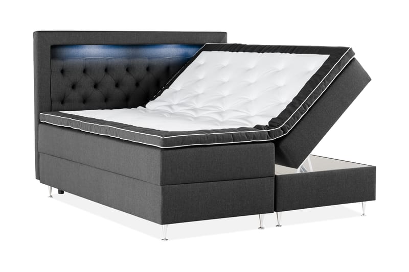 Förvaringssäng Monopoli med LED-belysning 180x200 - Svart - Dubbelsäng med förvaring - Säng med förvaring - Enkelsäng med förvaring