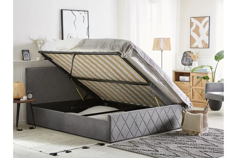 Rochefort Förvaringssäng 160x200 cm - Sammet/Grå - Möbler - Säng - Säng med förvaring