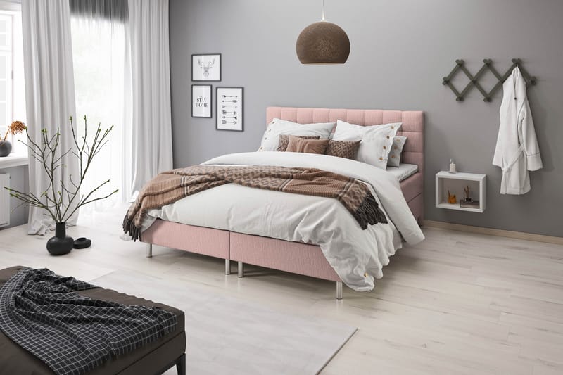 Sängpaket Suset Box Bed 120x200 - Rosa - Dubbelsäng med förvaring - Säng med förvaring