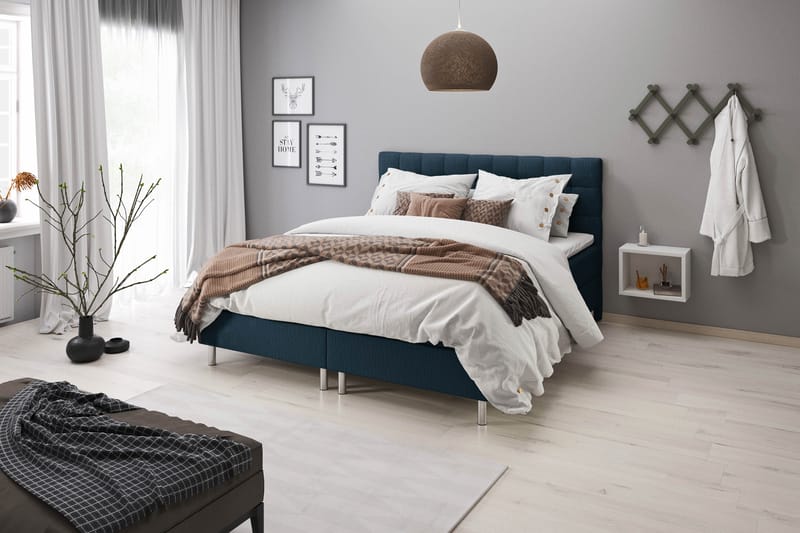 Sängpaket Suset Box Bed 140x200 - Mörkblå - Dubbelsäng med förvaring - Säng med förvaring