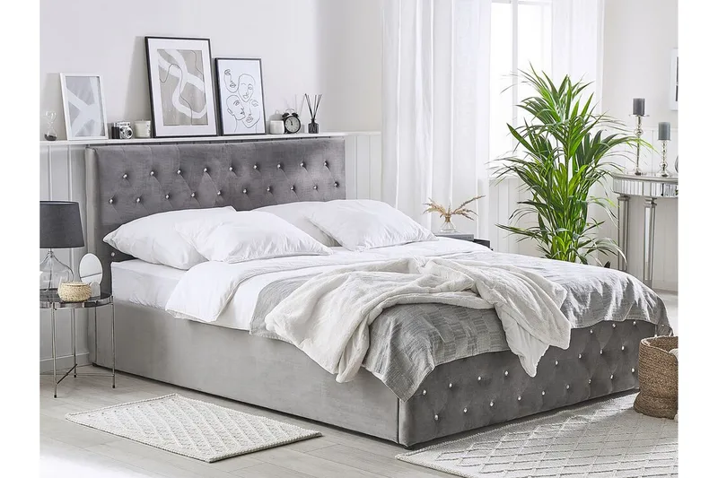 Saleux Förvaringssäng 180x200cm - Sammet/Grå - Möbler - Säng - Säng med förvaring
