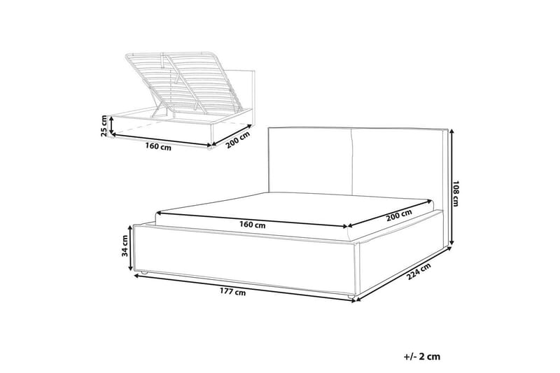 Dubbelsäng Moissac med lamellram Grå-Svart, 160x200 cm - Grå-Svart, 160x200 cm - Möbler - Säng - Säng med förvaring