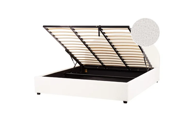 Dubbelsäng Vaucluse med förvaring Vit, 180x200 cm, Bouclé, Vit, 180x200 cm, Bouclé