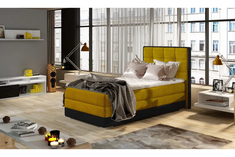 Damion Förvaringssäng 90x200cm Höger - Gul/Svart - Möbler - Säng - Enkelsäng