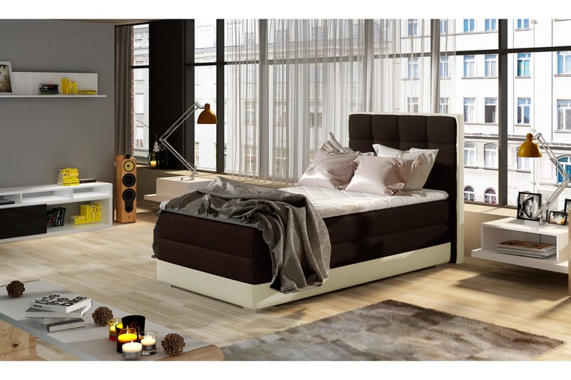 Förvaringssäng Konshens 90x200 cm Höger - Brun|Beige - Möbler - Säng - Säng med förvaring - Enkelsäng med förvaring