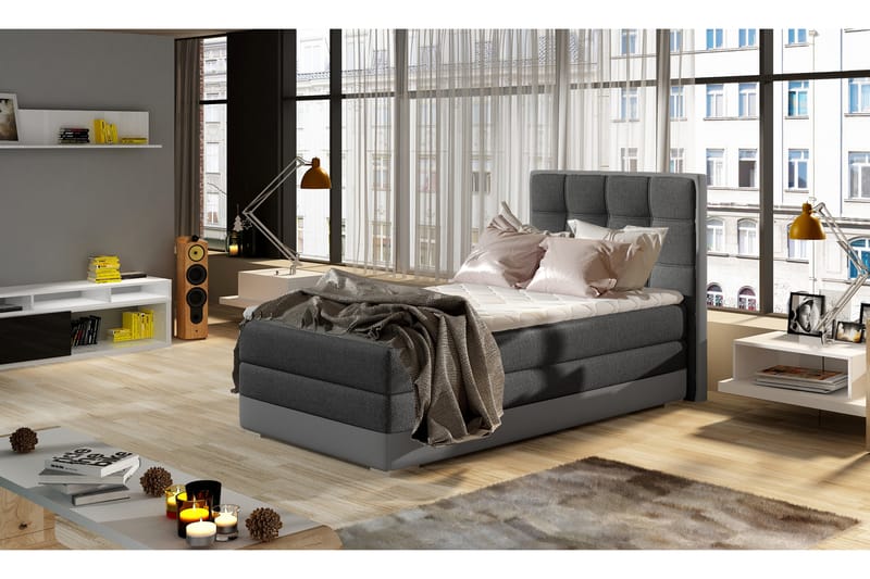 Förvaringssäng Konshens 90x200 cm Höger - Grå - Möbler - Säng - Säng med förvaring - Enkelsäng med förvaring