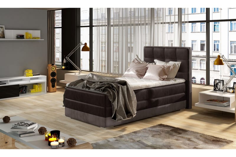 Förvaringssäng Konshens 90x200 cm Vänster - Brun - Möbler - Säng - Säng med förvaring - Enkelsäng med förvaring