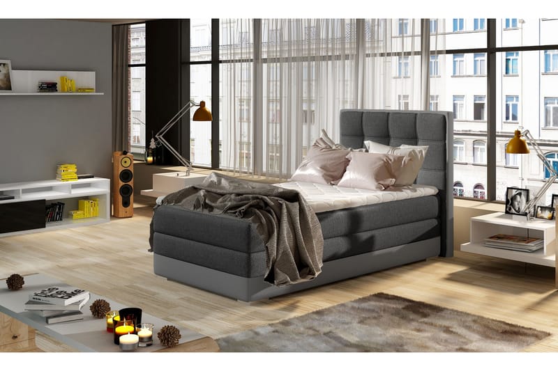 Förvaringssäng Konshens 90x200 cm Vänster - Grå - Möbler - Säng - Säng med förvaring - Enkelsäng med förvaring