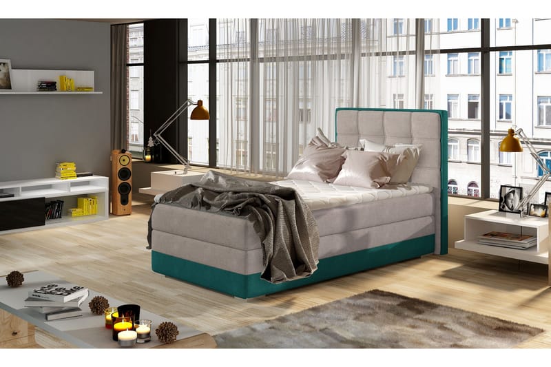 Förvaringssäng Konshens 90x200 cm Vänster - Grön|Beige - Möbler - Säng - Säng med förvaring - Enkelsäng med förvaring