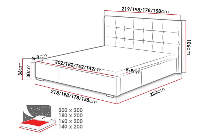 Förvaringssäng & madrass Dolores 223x178x106 cm - Svart/Vit - Säng med förvaring - Komplett sängpaket