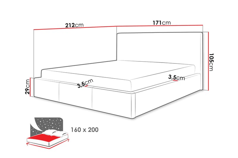 Förvaringssäng Arellano 160x200 cm - Mörkgrå - Möbler - Säng - Säng med förvaring - Dubbelsäng med förvaring