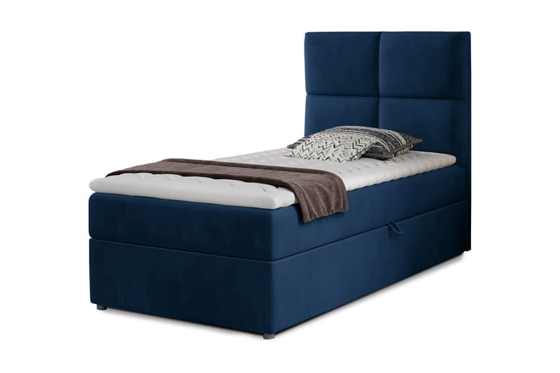 Förvaringssäng Lomagna 90x200 cm Rutad - Blå - Säng med förvaring - Enkelsäng med förvaring
