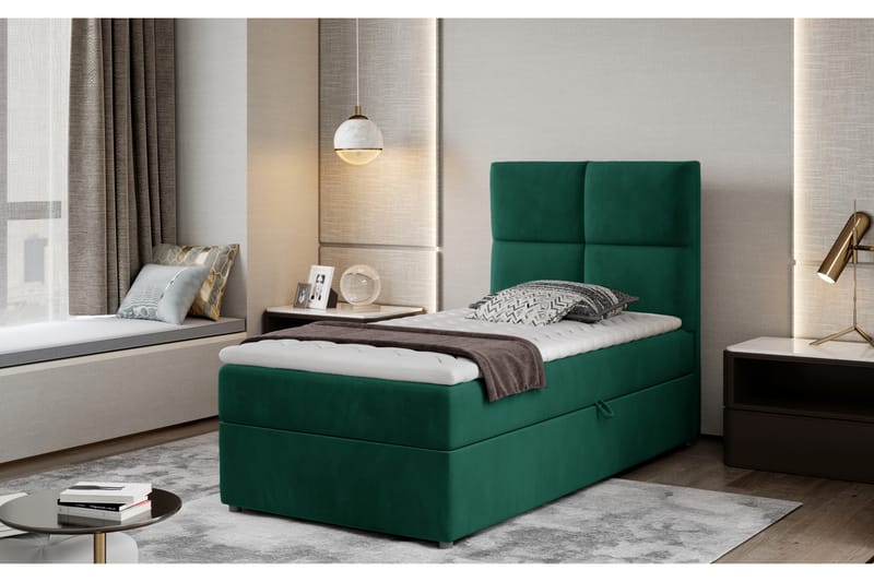 Förvaringssäng Lomagna 90x200 cm Rutad - Grön - Säng med förvaring - Enkelsäng med förvaring