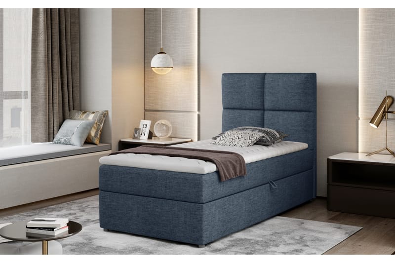 Förvaringssäng Lomagna 90x200 cm Rutad - Ljusblå - Säng med förvaring - Enkelsäng med förvaring