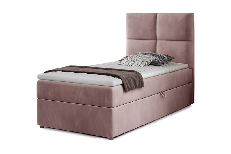 Förvaringssäng Lomagna 90x200 cm Rutad - Rosa - Säng med förvaring - Enkelsäng med förvaring