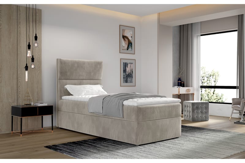 Förvaringssäng Lomagna 90x200 cm Vertikal Söm - Beige - Möbler - Säng - Säng med förvaring