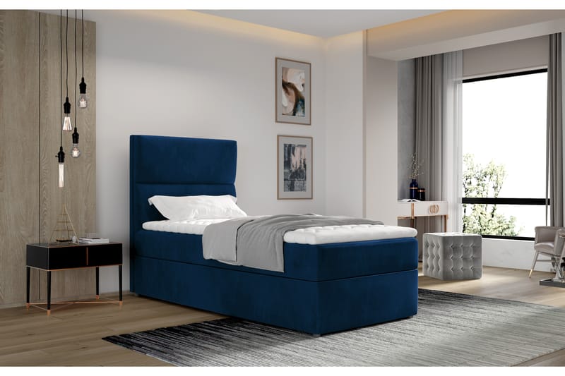 Förvaringssäng Lomagna 90x200 cm Vertikal Söm - Blå - Enkelsäng med förvaring - Säng med förvaring