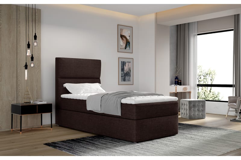 Förvaringssäng Lomagna 90x200 cm Vertikal Söm - Brun - Säng med förvaring - Enkelsäng med förvaring
