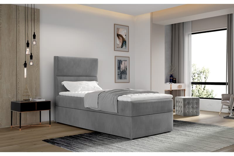 Förvaringssäng Lomagna 90x200 cm Vertikal Söm - Grå - Möbler - Säng - Säng med förvaring