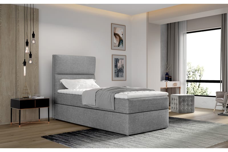 Förvaringssäng Lomagna 90x200 cm Vertikal Söm - Grå - Möbler - Säng - Säng med förvaring