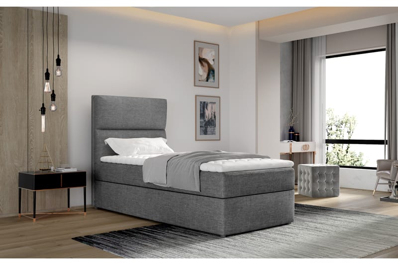 Förvaringssäng Lomagna 90x200 cm Vertikal Söm - Grå - Möbler - Säng - Säng med förvaring