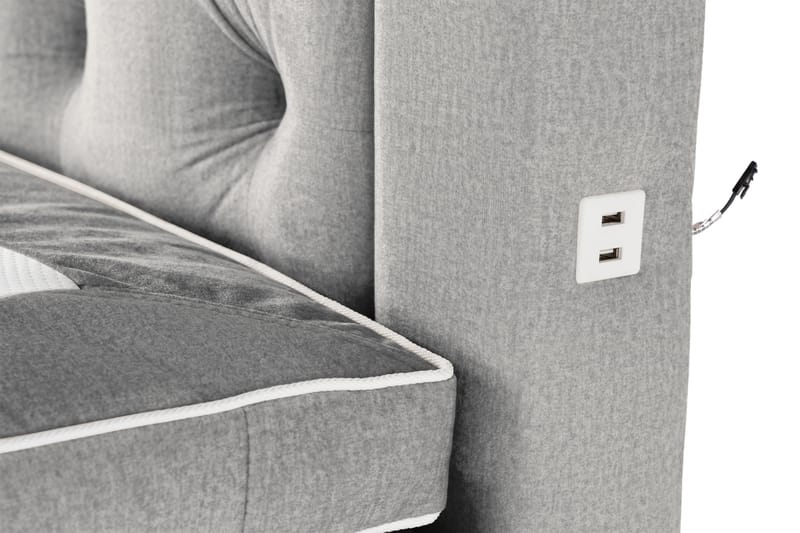 Förvaringssäng Monopoli med LED-belysning 180x200 - Ljusgrå - Möbler - Säng - Säng med förvaring - Dubbelsäng med förvaring