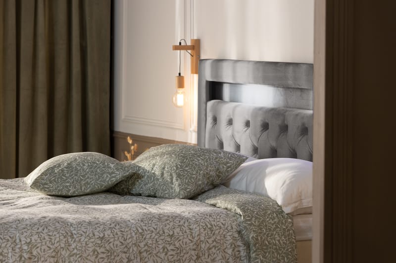 Förvaringssäng Monopoli med LED-belysning 180x200 - Ljusgrå - Möbler - Säng - Säng med förvaring - Dubbelsäng med förvaring