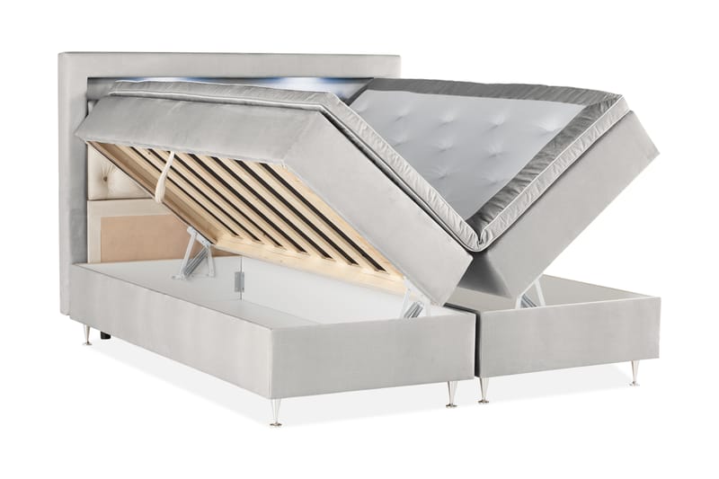 Förvaringssäng Monopoli med LED-belysning 180x200 - Ljusgrå - Möbler - Säng - Säng med förvaring - Dubbelsäng med förvaring