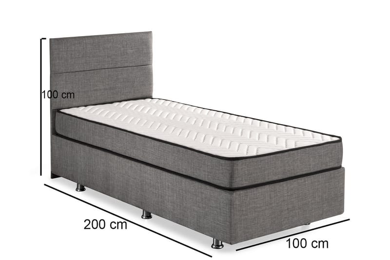 Förvaringssäng Saojao 100x200 cm - Grå - Säng med förvaring - Enkelsäng med förvaring