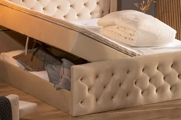 Francisco Komplett Sängpaket med Lyftförvaring LED-belysning 180x200 - Beige - Möbler - Säng - Säng med förvaring