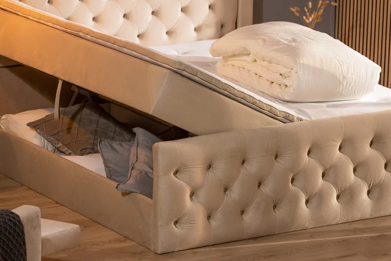 Francisco Komplett Sängpaket med Lyftförvaring LED-belysning 180x200 - Beige - Möbler - Säng - Säng med förvaring