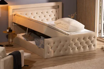 Francisco Komplett Sängpaket med Lyftförvaring LED-belysning 180x200 - Beige - Möbler - Säng - Säng med förvaring