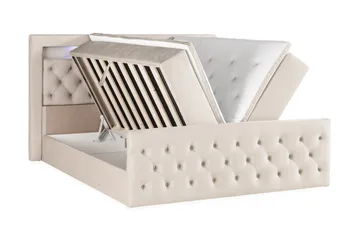 Francisco Komplett Sängpaket med Lyftförvaring LED-belysning 180x200 - Beige - Möbler - Säng - Säng med förvaring